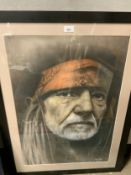 An unframed John Lennon picture together with a framed Rolling Stones photograph and a picture of