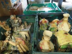Two trays of assorted ceramics to include Capodimonte style figures