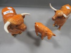 A Beswick highland cattle trio, (bull A/F)