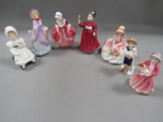 Seven small Royal Doulton figurines to include ''The Little Mistress