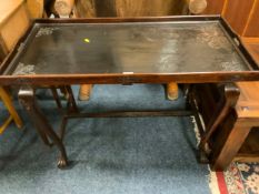 An Eastern style Butlers tray table together with an oak stool
