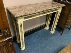 A modern marble top rectangular console table