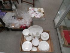 Three trays of ceramics and glass etc to include three Yankee candles etc