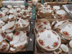 Five trays of Royal Albert Old Country Roses tea and dinner ware
