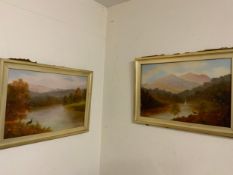 Oldham Hunt - A pair of oil on boards depicting Stags