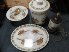 Four pieces of Portmeirion Common Pheasant ceramics to include a large lidded bread pot