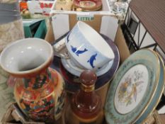 A tray of assorted ceramics to include a Wedgwood Ralph Lauren hunting scene serving platter and