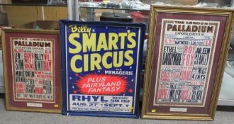 A Billy Smarts Circus poster together with two London Palladium small bill posters circa 1930 (3)