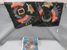 A vintage beadwork flower panel together with two American themed embroidered panels (3)