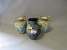 A pair of Noritake Art Nouveau style vases together with an Okra style glass vase