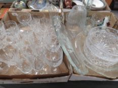 Two trays of assorted crystal and glass to include Brierley examples