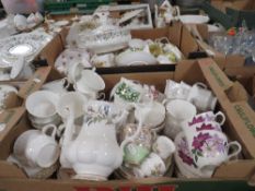 Four trays of assorted ceramics to include Royal Albert Brigadoon etc