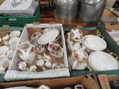 Four trays of Royal Albert Old Country Roses tea and dinner ware