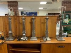 Five assorted metal table lamps with assorted shades