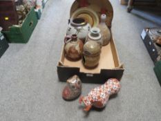 A tray of studio pottery