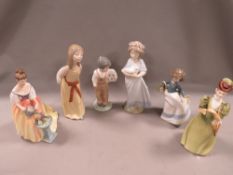 Four Lladro and Nao figures together with a Francesco figure and a Royal Doulton figure (badly