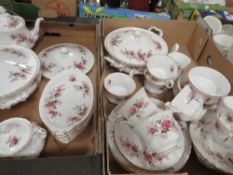 Two trays of Royal Albert Lavender Rose tea and dinner ware
