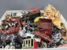 A collection of lead farm animals, including Brittains