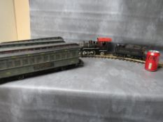 BACHMANN GARDEN SCALE LOCOMOTIVE AND TENDER, together with three BAchmann carriages (One A/F - set