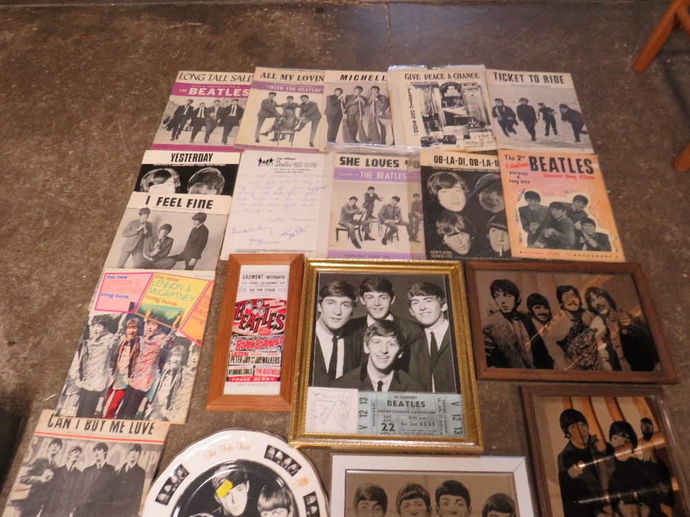 A LARGE COLLECTION OF BEATLES PICTURES, PICTURE MIRRORS, sheet music, photographs, Fan Club Materia - Image 6 of 6