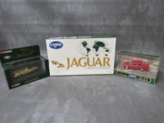 BOXED CORGI 3 CLASSIC JAGUAR BOX SET 97700, boxed Corgi E Type Jaguar soft top gold plated 02802 and