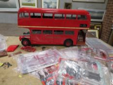 A LARGE DIE CAST 1:12 SCALE HACHETTE BUILD ROUTEMASTER LONDON BUS A/F, with colleciton of various