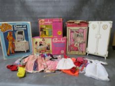 BOXED VINTAGE SINDY TOYS. to include wardrobe, table & chairs and working sink unit, together with a
