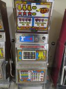 A VINTAGE ARISTOCRAT ELITE 2p ONE ARMED BANDIT, four reel machine, H 111 cm