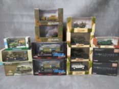 FOURTEEN MIXED MAKE BOXED MILITARY VEHICLES, to include two nine double nine Bedford QLD Army fire