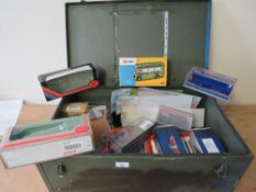 METAL CHEST FULL OF EMPTY DIE CAST VEHICLE BOXES, boxes include mainly EFE, Corgi, Oxford etc., some