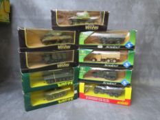 NINE BOXED MILITARY VEHICLES BY VEREM ADN SOLIDO, to incldue tanks, wagons, half track etc.