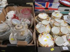 A tray of vintage Royal Doulton tea ware together with a tray of assorted ceramics and glass to