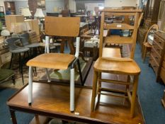 A solid oak church type chair together with an industrial style chair (2)