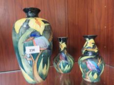 Four pieces of Old Tupton ware kingfisher design ceramics