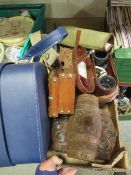 A tray of sundries to include a pair of binoculars