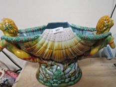 A modern reproduction Majolica style table centrepiece in the form of a clam