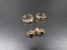 A hallmarked 9 carat gold emerald and diamond ring together with another A/F approx. combined weight