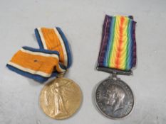 Two World War I medals 96529 PTE TH MARRINER Durham light infinity