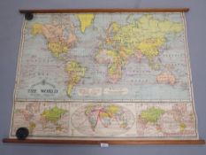 A vintage scrolled map 'Beacons Excelsior, The World'