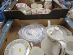 Two trays of ceramics tea/dinner ware to include Royal Tudor 