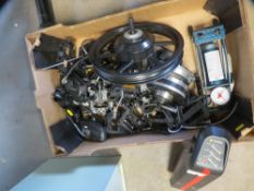 A tray of new and used electric bike and other cycle parts etc