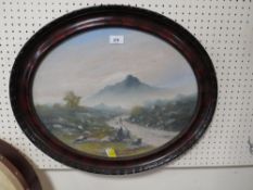 A Savage, An oval watercolour/gouache of a Dartmoor scene