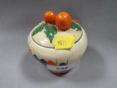 A Clarice Cliff piece Bizarre Crocus pattern lidded pot