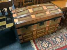 A vintage banded domed trunk W 92 cm