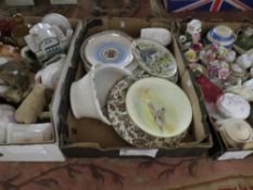 Three trays of mixed collectables to include Royal Doulton, Wedgwood, Aynsley and plates etc