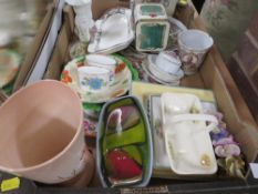 A tray of ceramics and collectables to include a Poole pottery dish