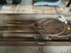 A vintage badminton set in wooden case A/F