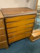 A mid-century ‘White and Newton Limited’ teak five drawer chest W 80 cm