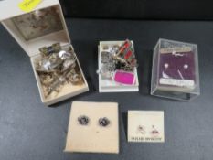 A box of silver and white metal jewellery to include earrings
