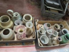 Two trays of assorted studio pottery etc